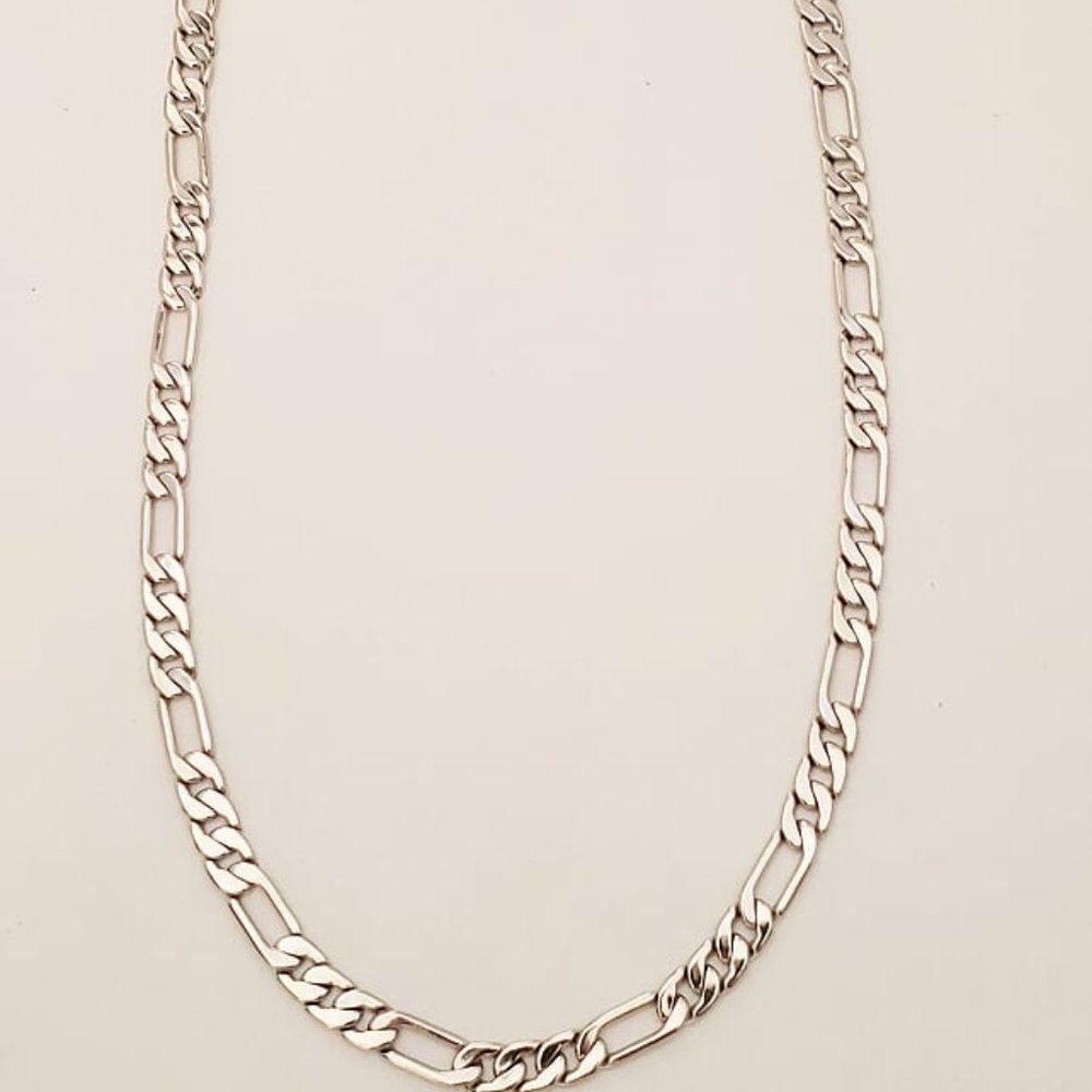 Goldfathers Jewelry.  Rhodium Layered 24" Medium Figaro Necklace.  UNISEX.
